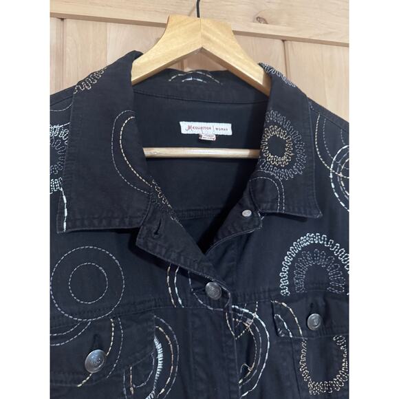 JM Collection | Black Cotton Embroidered Jacket Gold & Silver Design | Size 16W - Picture 2 of 14
